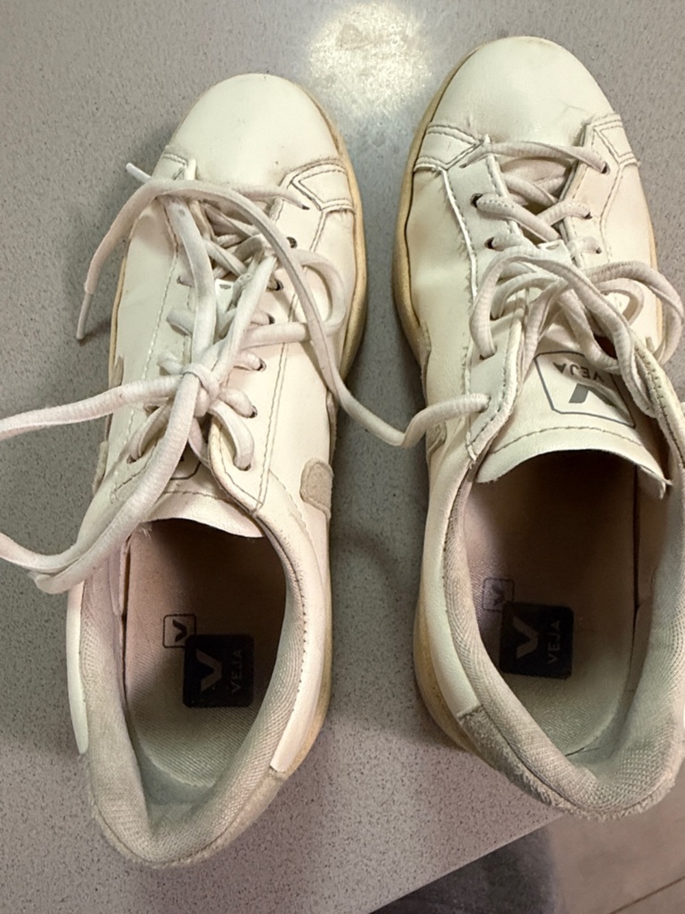 Veja Leather Sneakers in Off-White with Taupe V Logo - Picture 5 of 5